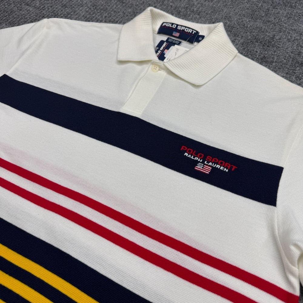 NWT Vintage 90's Polo Sport Ralph Lauren Shirt Mens S Multi Striped Rib Collar